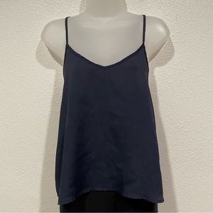 hollister navy blue satin flowy cami sleeveless tank top blouse shirt